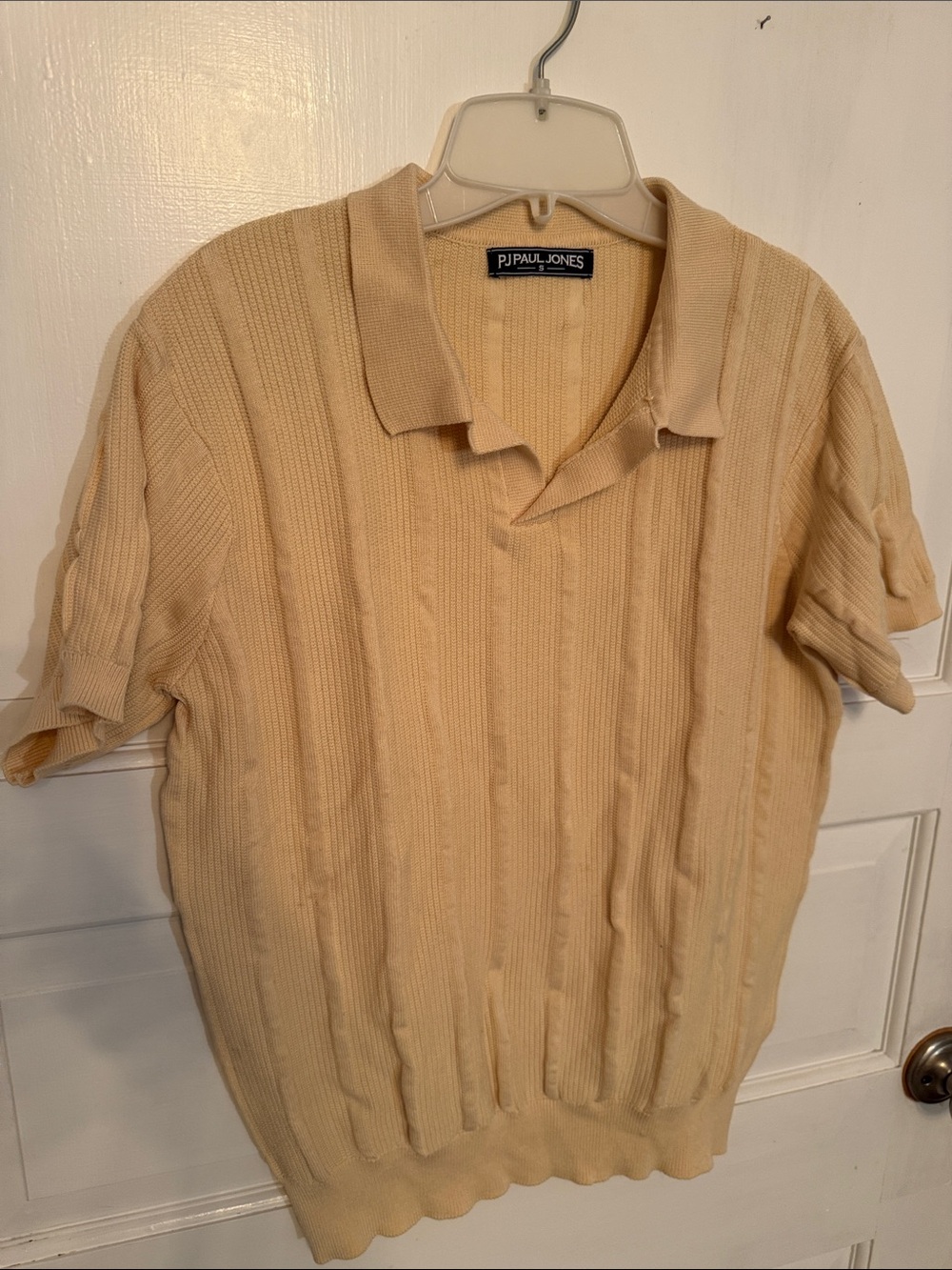 PJ Paul Jones Men’s Cream Knit Polo Sweater